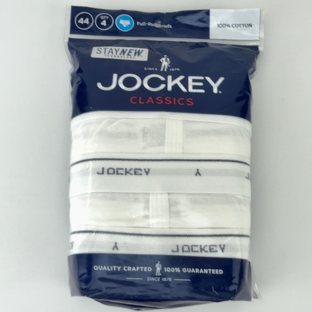 Jockey Classics Mens 4 Pack Full-Rise Briefs White 100% Cotton Size 44 Y-Front